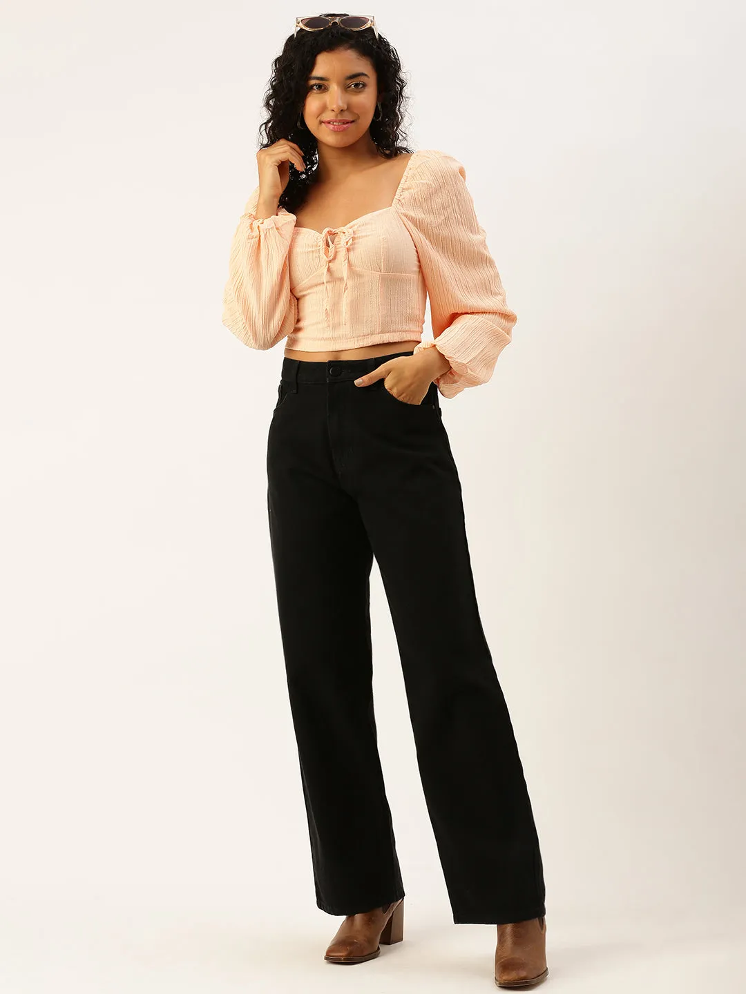Women Black Relaxed Fit Solid Jeans