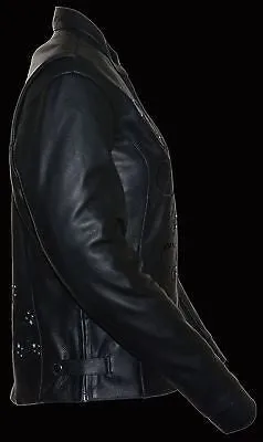 WOMEN'S MOTORCYCLE REFLECTIVE STAR JACKET W/RIVET DETAILING W/2 GUN POCKETS