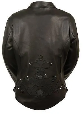 WOMEN'S MOTORCYCLE REFLECTIVE STAR JACKET W/RIVET DETAILING W/2 GUN POCKETS