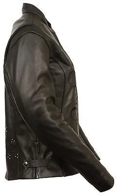 WOMEN'S MOTORCYCLE REFLECTIVE STAR JACKET W/RIVET DETAILING W/2 GUN POCKETS
