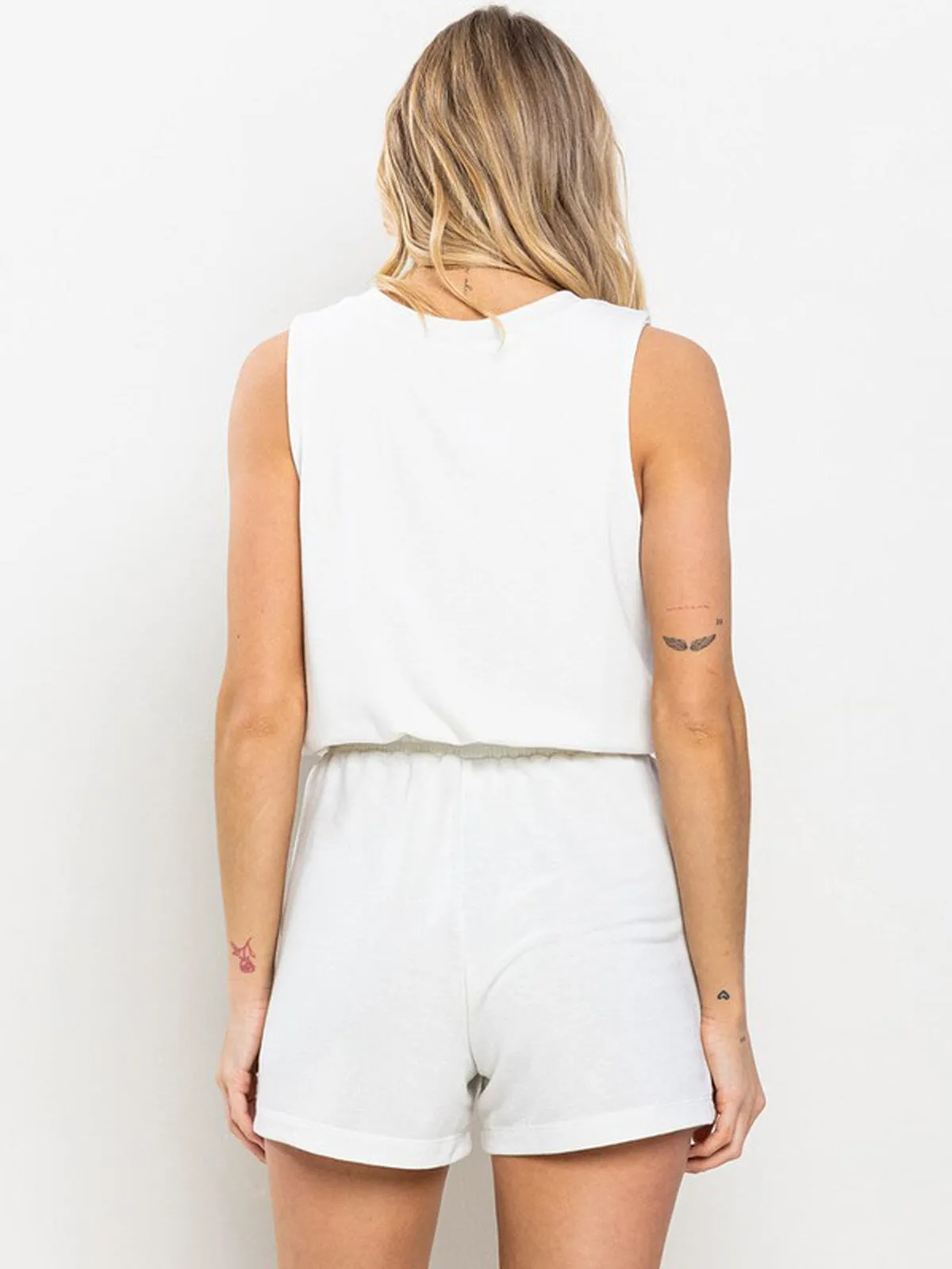 WOMEN'S SLEEVELESS ELASTIC WAIST POCKETS BUTTON UP ROMPER