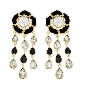 Woven Chain Link Teardrop Chandelier Earrings: Black