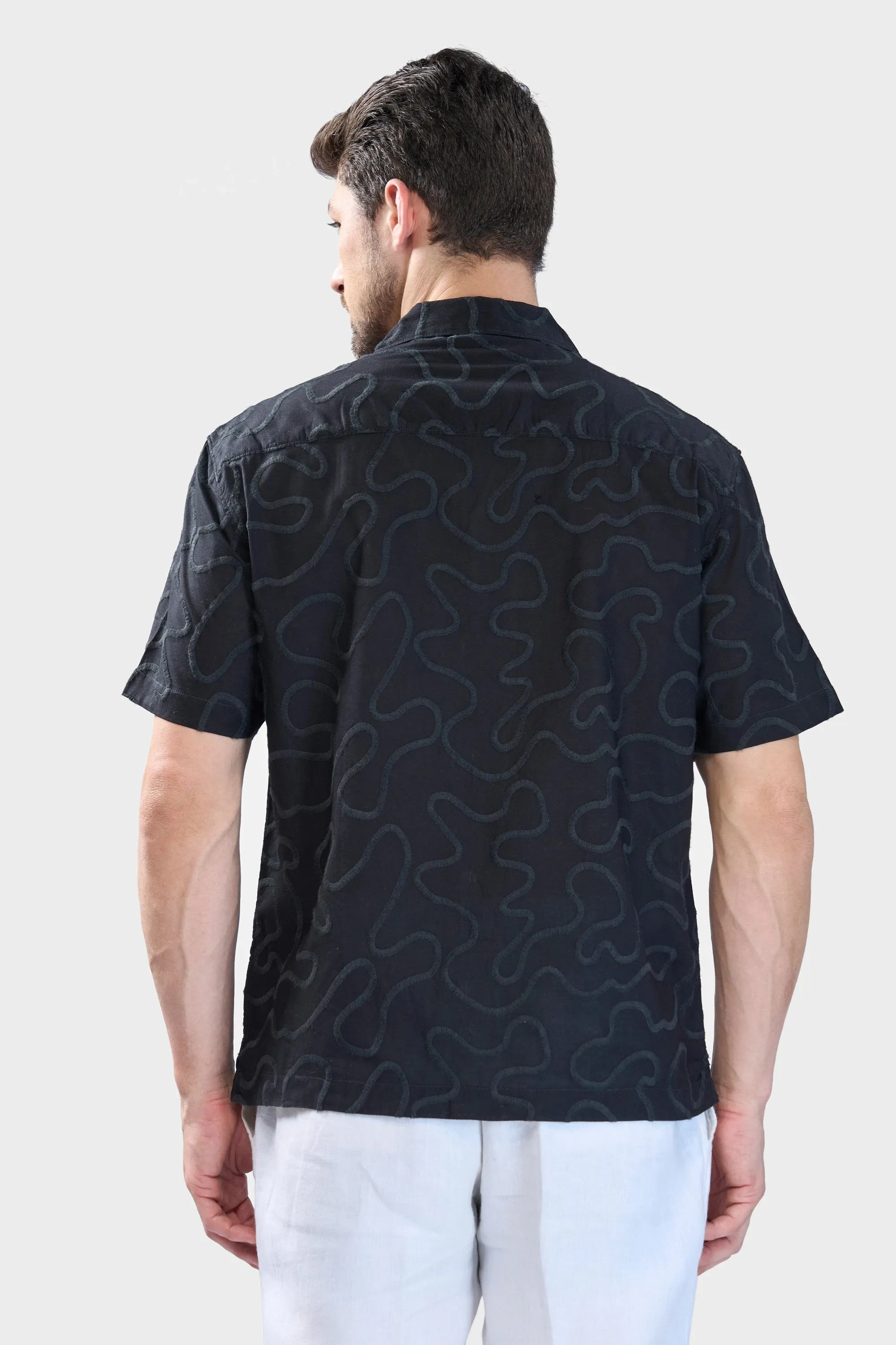 XKIND BLACK EMBROIDERED RELAXED FIT SHIRT
