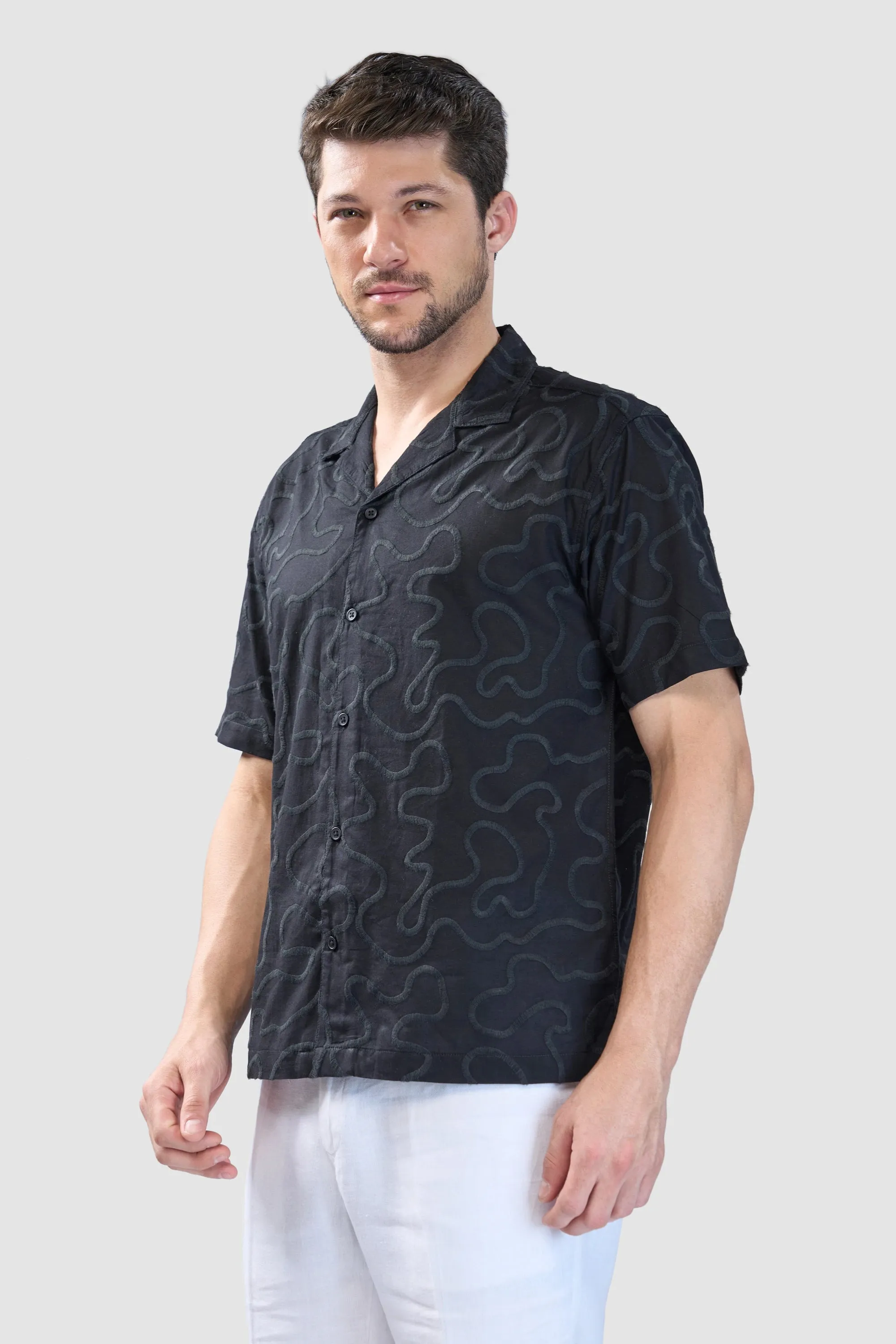 XKIND BLACK EMBROIDERED RELAXED FIT SHIRT