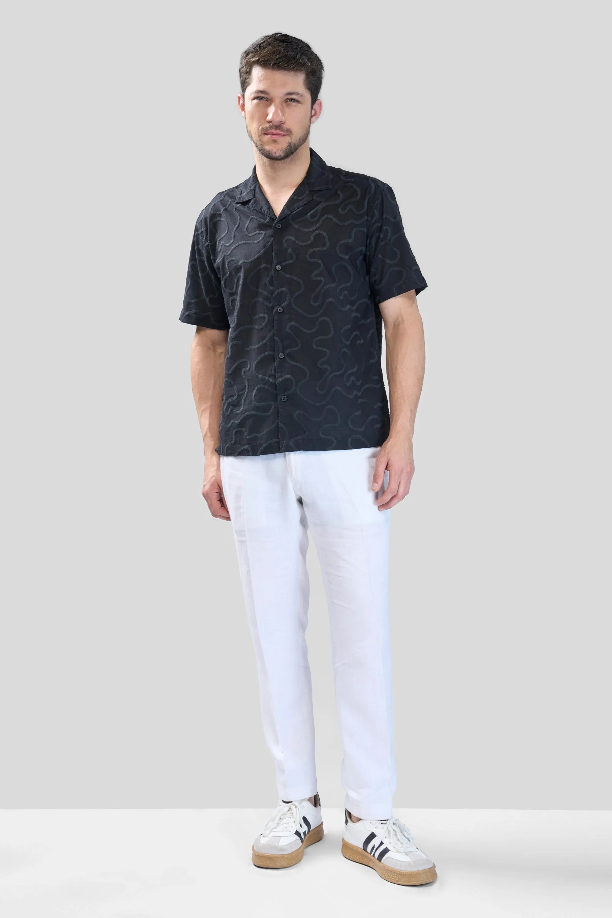 XKIND BLACK EMBROIDERED RELAXED FIT SHIRT