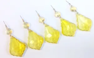 Yellow French Cut Chandelier Crystal Ornaments, Pack of 5