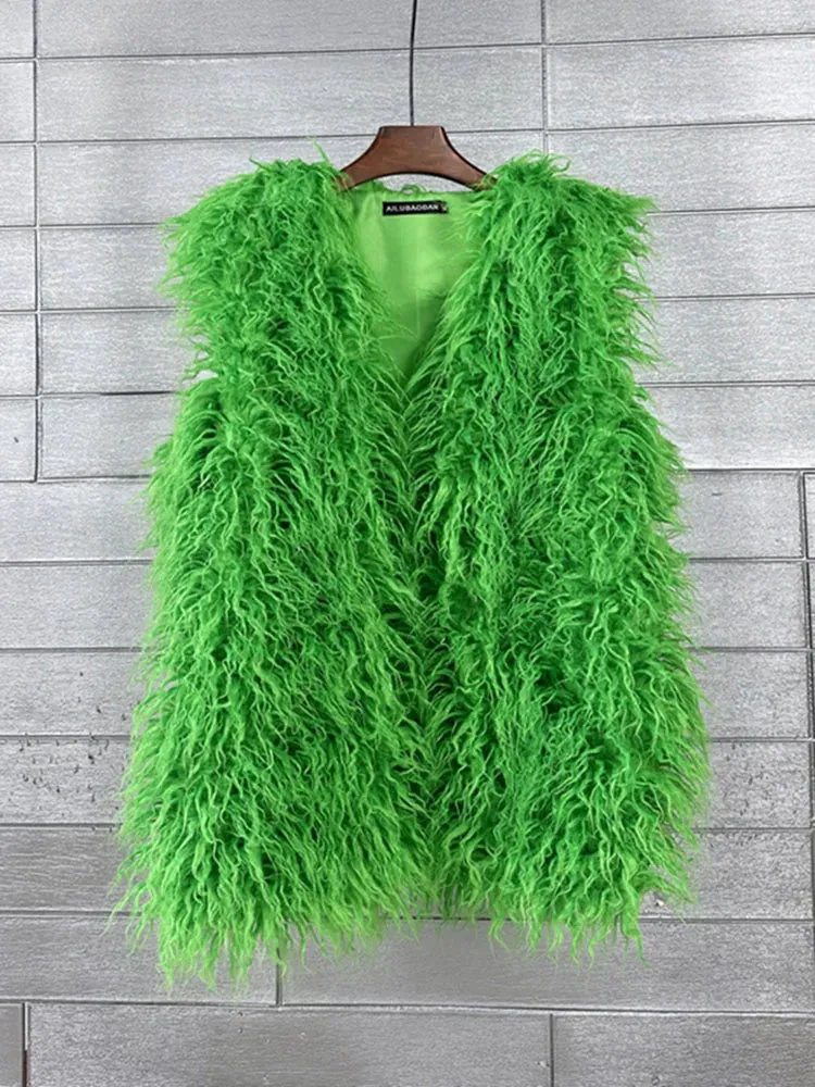 ZADORIN Fashion Winter 75cm Long Fluffy Faux Fur Vest Women Colorful Faux Mongolia Sheep Fur Gilet Fake Fur Jackets Women Coats