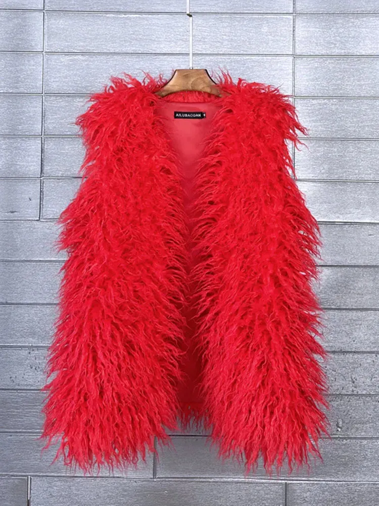 ZADORIN Fashion Winter 75cm Long Fluffy Faux Fur Vest Women Colorful Faux Mongolia Sheep Fur Gilet Fake Fur Jackets Women Coats