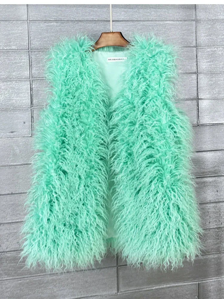 ZADORIN Fashion Winter 75cm Long Fluffy Faux Fur Vest Women Colorful Faux Mongolia Sheep Fur Gilet Fake Fur Jackets Women Coats