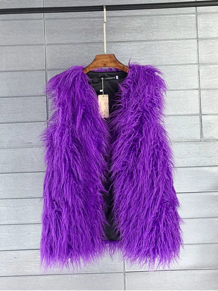 ZADORIN Fashion Winter 75cm Long Fluffy Faux Fur Vest Women Colorful Faux Mongolia Sheep Fur Gilet Fake Fur Jackets Women Coats