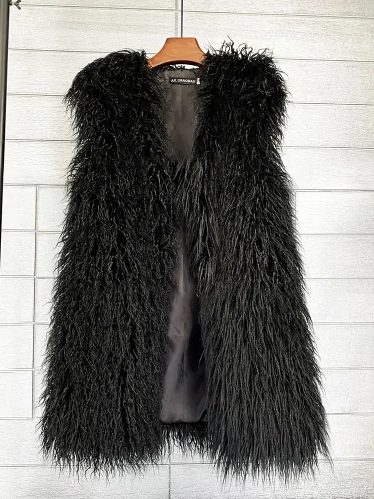 ZADORIN Fashion Winter 75cm Long Fluffy Faux Fur Vest Women Colorful Faux Mongolia Sheep Fur Gilet Fake Fur Jackets Women Coats