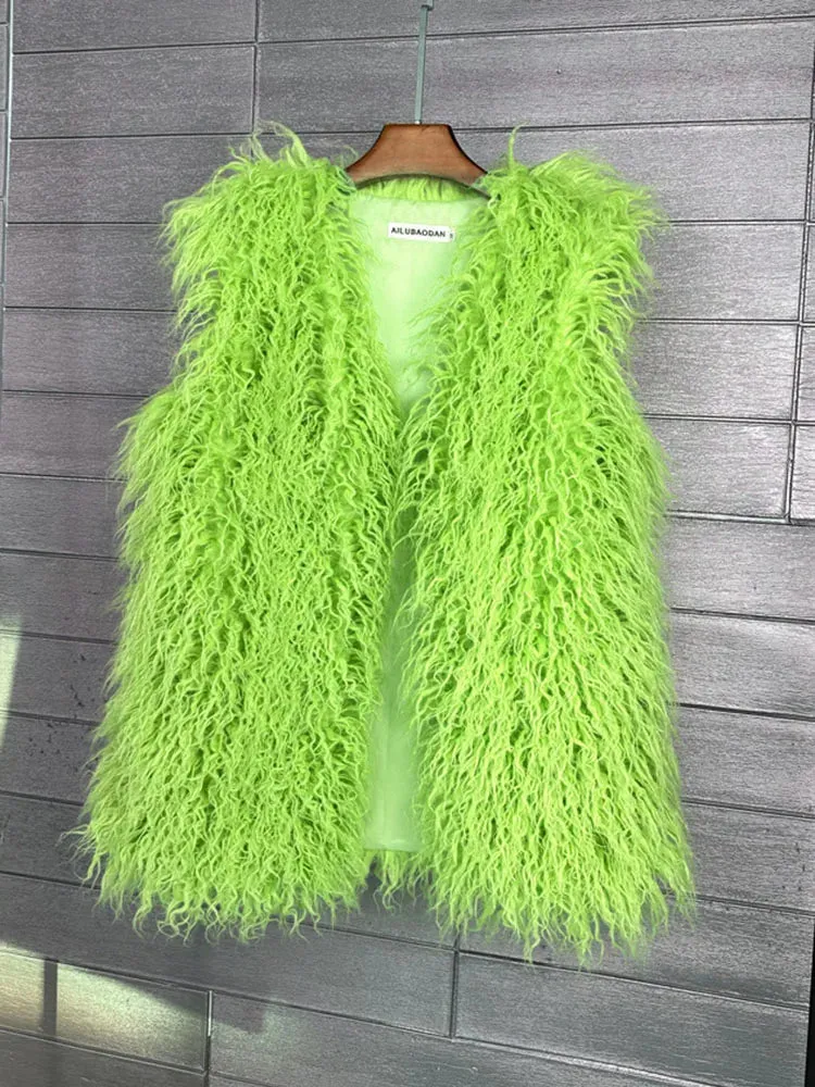 ZADORIN Fashion Winter 75cm Long Fluffy Faux Fur Vest Women Colorful Faux Mongolia Sheep Fur Gilet Fake Fur Jackets Women Coats