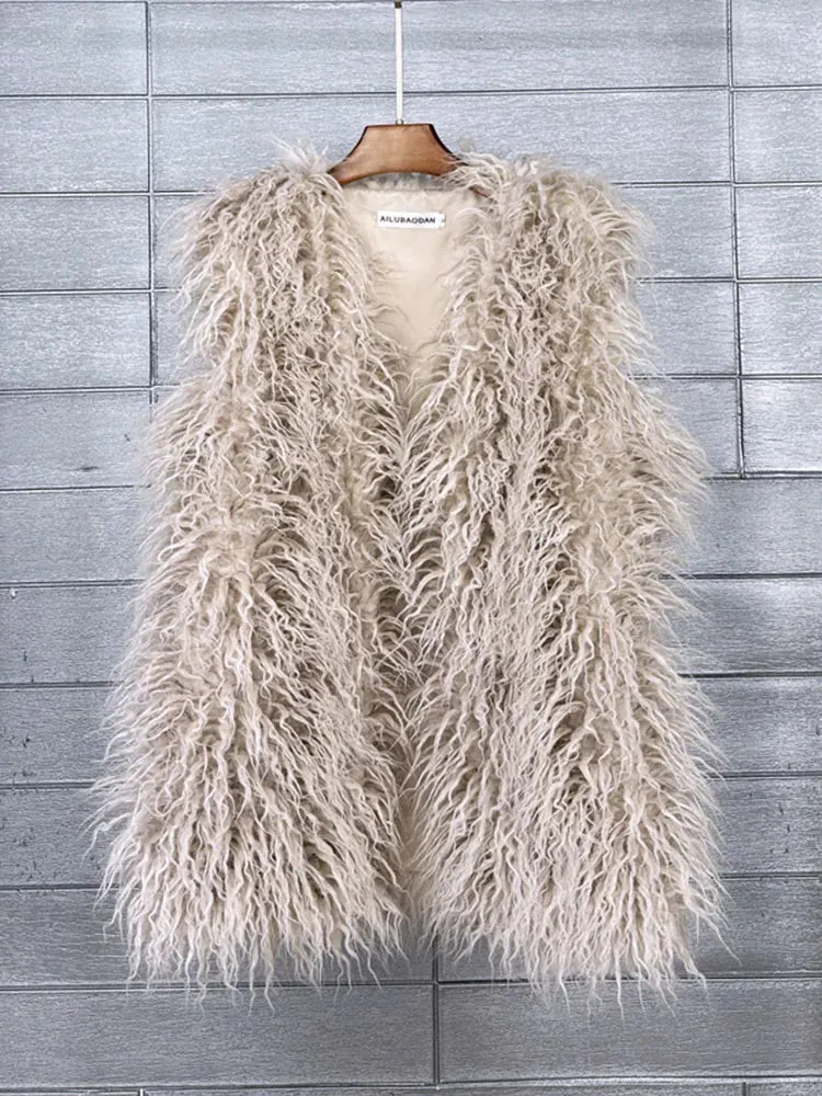 ZADORIN Fashion Winter 75cm Long Fluffy Faux Fur Vest Women Colorful Faux Mongolia Sheep Fur Gilet Fake Fur Jackets Women Coats