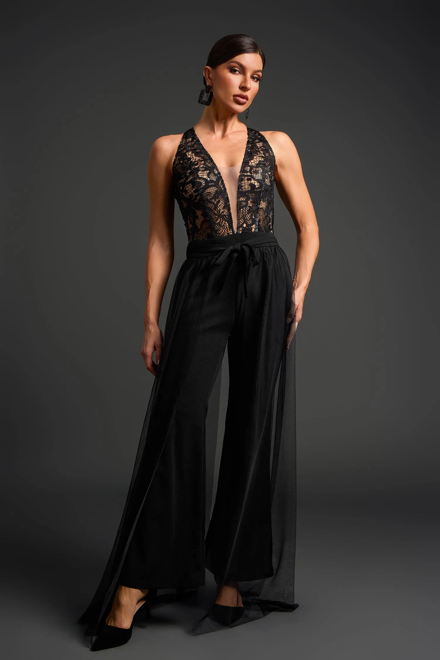 Zaina Deep-V Lace Sleeveless Jumpsuit