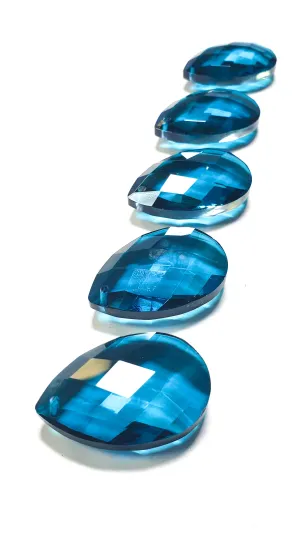 Zircon Blue Diamond Cut Teardrop Chandelier Crystals, Pack of 5